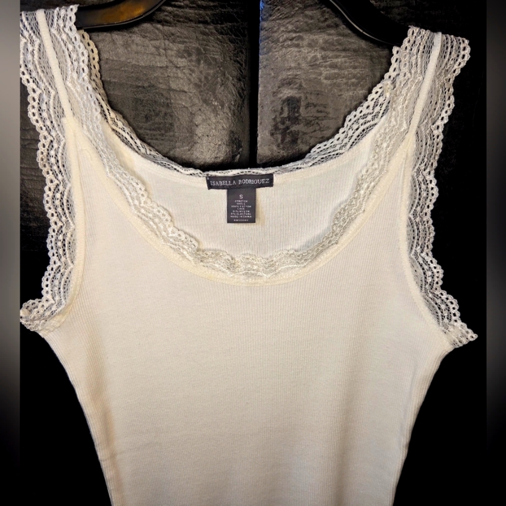 Y2K Isabella Rodriguez Cream Lace Tank Top With Lace Trim Size Small - Picture 4 of 7